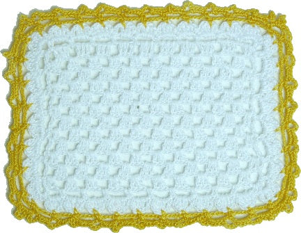 (image for) Hand Crochet Baby Blanket White with Yellow