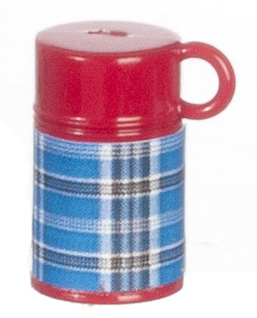Miniature Red Plastic Thermos BLUE PLAID for DOLLHOUSE 1:12 Scale Miniatures