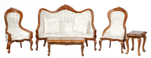 Victorian Living Room Set - White & Walnut - 5pc