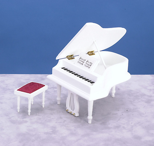 Baby Grand Piano w/ Stool - White