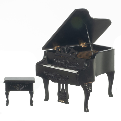 Carved Piano w/ Bench - Black