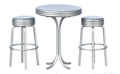 1950s Tall Table & Stools - 3pc - Silver
