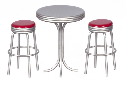 1950s Tall Table & Stools - 3pc - Red