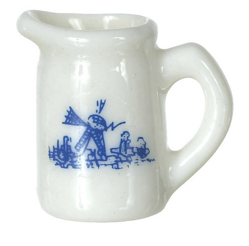 Porcelain Pitcher White w/ Blue Windmill