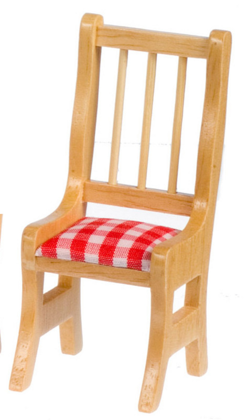 Red Checked Cushion Chairs - 4pc - Oak