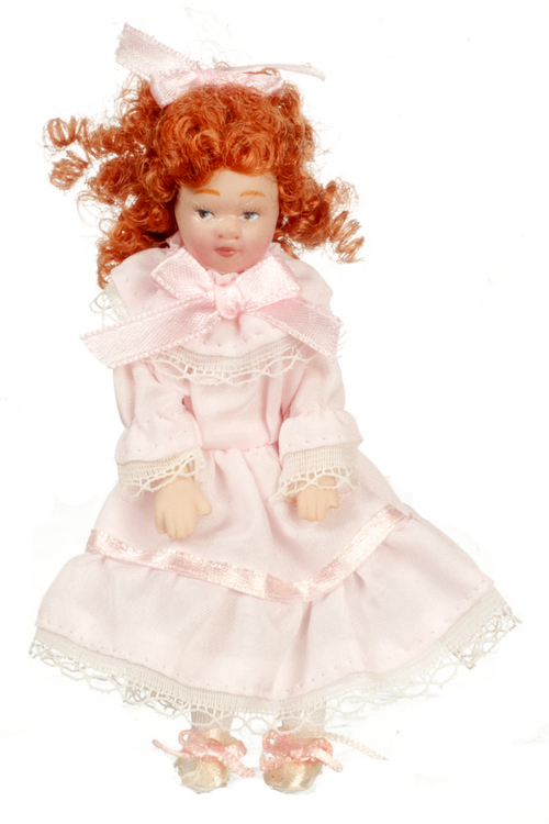 Porcelain Girl Doll in Pink Dress