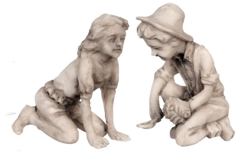Boy & Girl Gardener Statue - Gray