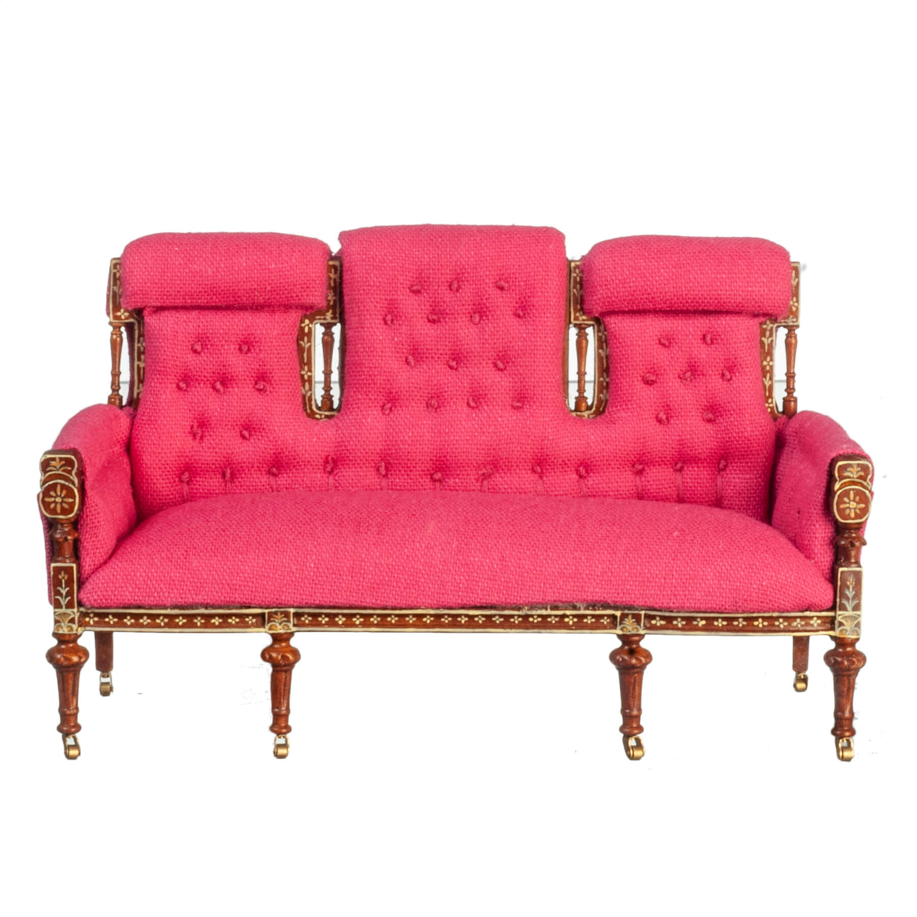 French Settee - Walnut - Hot Pink