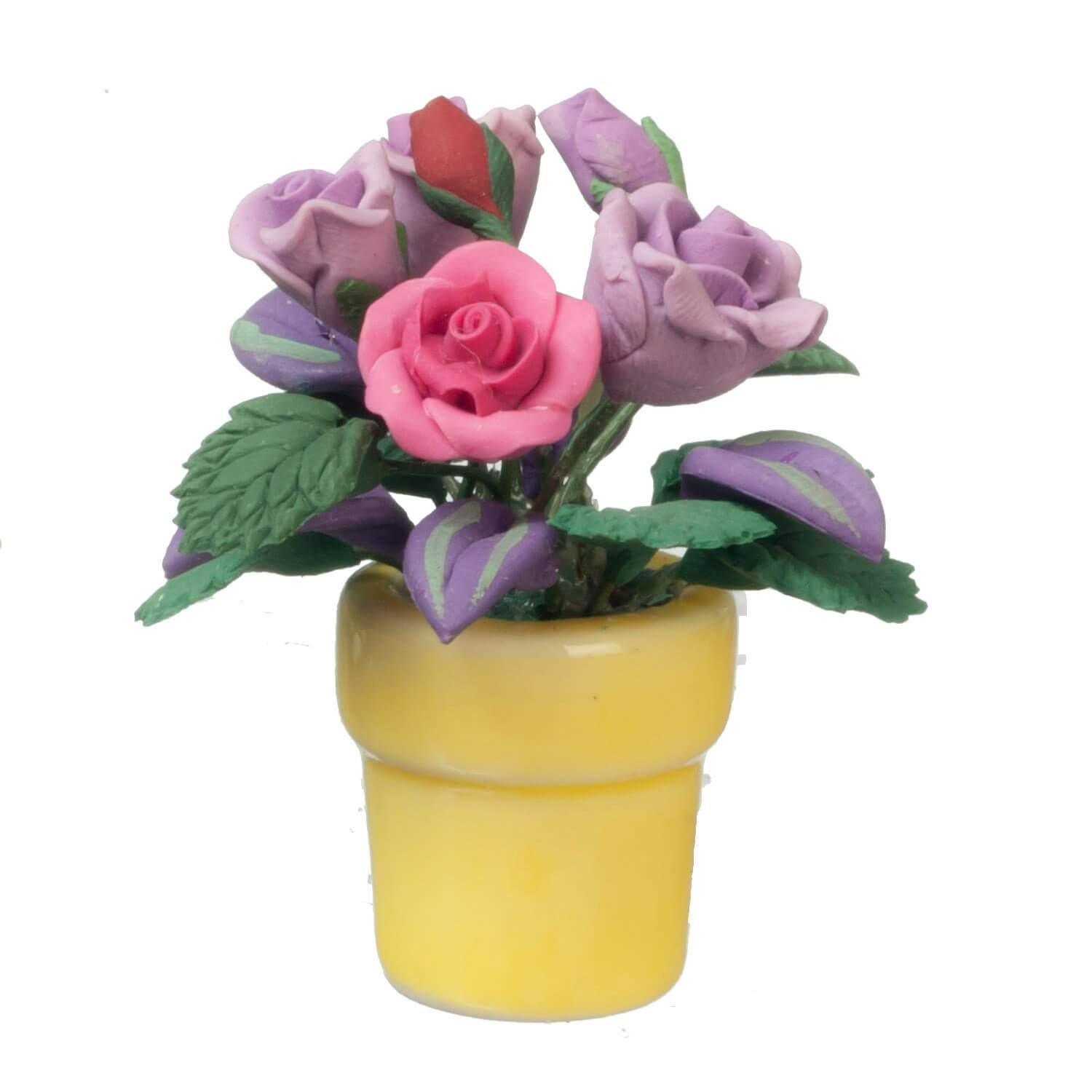 Violet & Pink Roses in a Yellow Pot