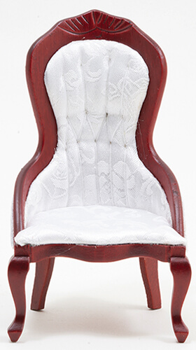 Victorian Ladys Chair - Mahogany w/ White Brocade Fabric