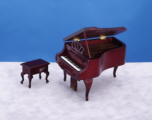 Mahogany Carved Grand Piano w/ Stool