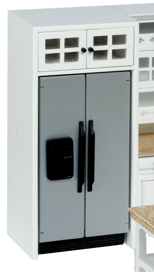 Refrigerator Silver w/ White Overhead Cabinet