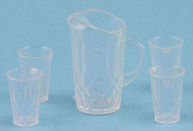 Crystal Pitcher & 4 Tumblers-Clear