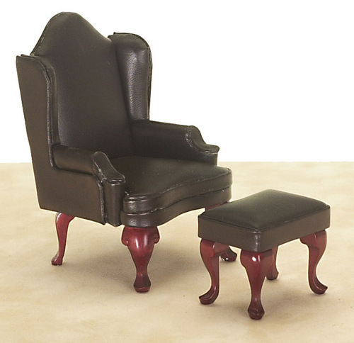 Brown Wing Back Chair w/ Ottoman