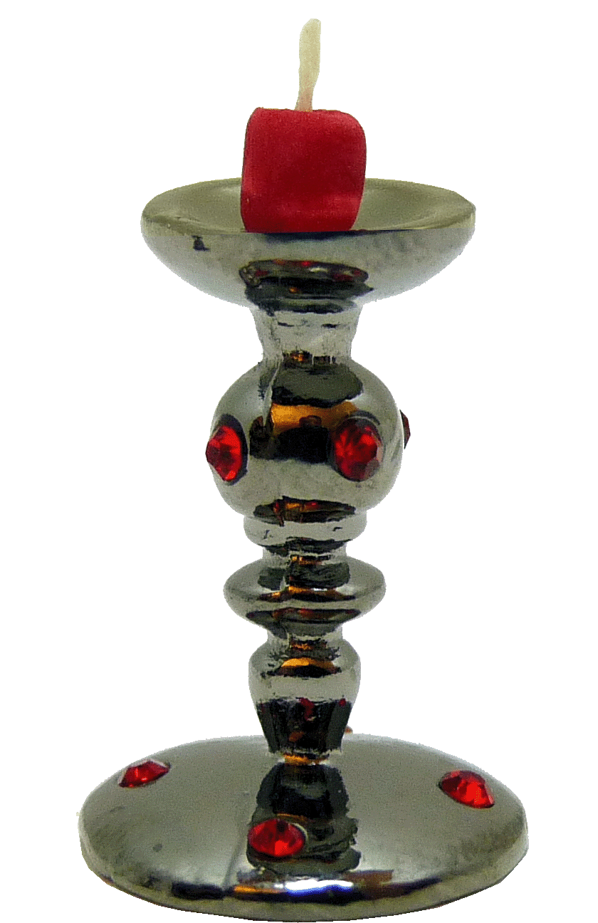 Tall Ruby Encrusted Candlestick with Red Candle