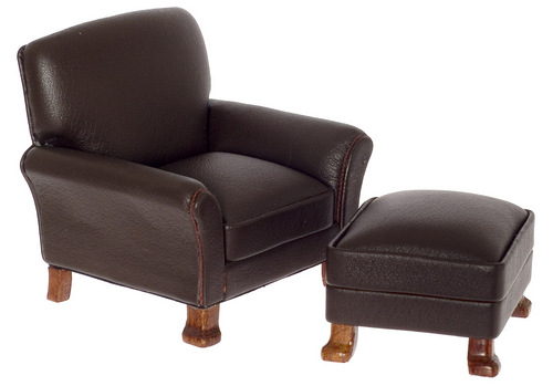 Brown Leather Chair & Ottoman - Walnut