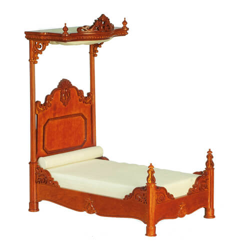 1860 Hand Carved Timber Victorian Half Tester Bed - Walnut