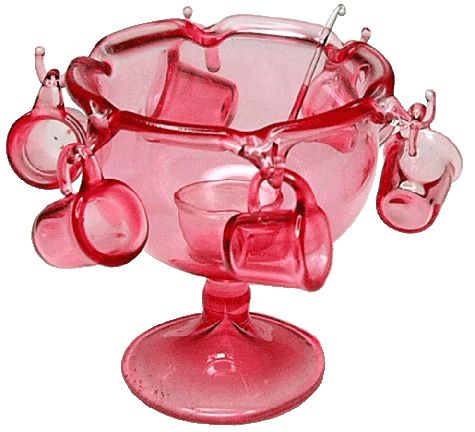 Pink Punch Bowl Set w/ Ladle & 6 Glasses