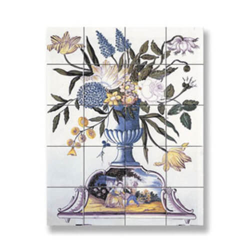 Blue Floral Picture Mosaic Tile Sheet