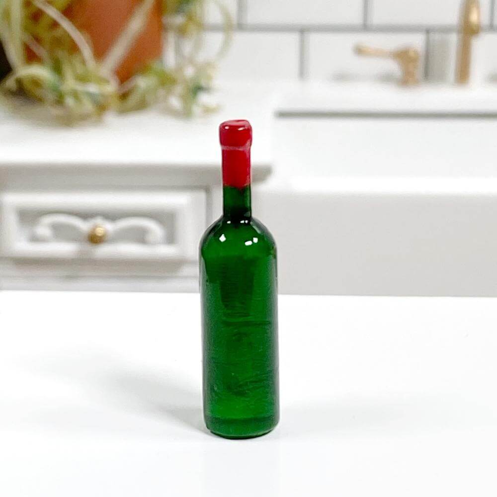 Green Wine Bottle w/ Red Lid Unlabeled