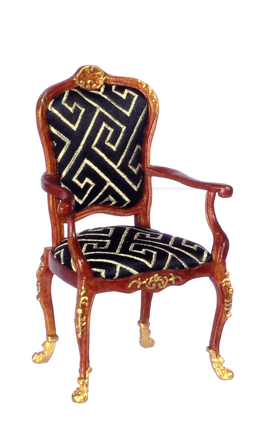 Upholstered Mahogany & Gold Armchair