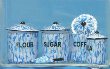 Blue Country Style Enamel 4pc Canister Set /w Scoop