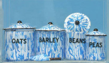Blue Country Style Enamel 4pc Canister Set /w Scoop