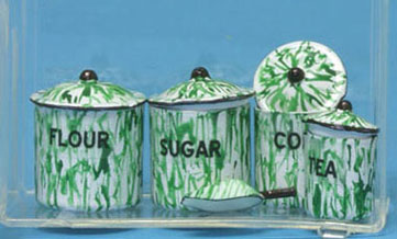 Green Country Style Enamel 4pc Canister Set /w Scoop