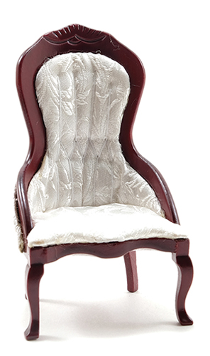 Mahogany Victorian Lady's Chair White Brocade Fabric
