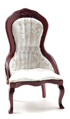 (image for) Mahogany Victorian Lady's Chair White Brocade Fabric