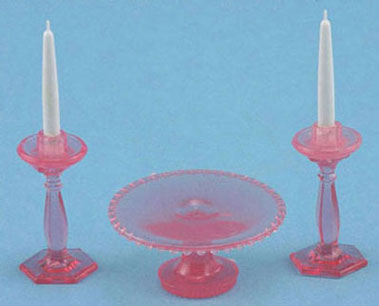 Pink Cake Plate & 2 Candles