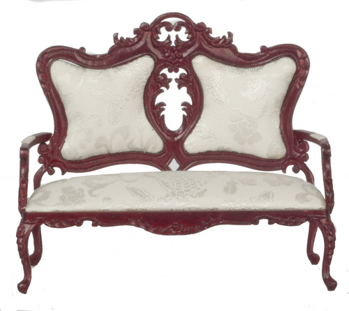 (image for) Mahogany Victorian Sofa - White Fabric