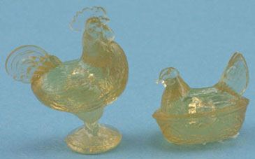 Miniature Dollhouse Chrysnbon Rooster Hen Figurines Green 1:12 Scale New 