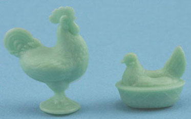 Jadite Rooster & Hen Figurines