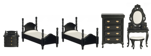 Twin Bedroom Set - 6pc  Black