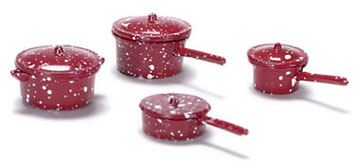 4 Red Splatterware Pots