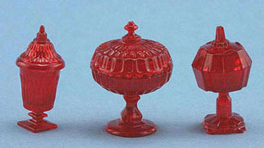 Dollhouse Miniature Red Chrysnbon Candy Dishes Set of 3 