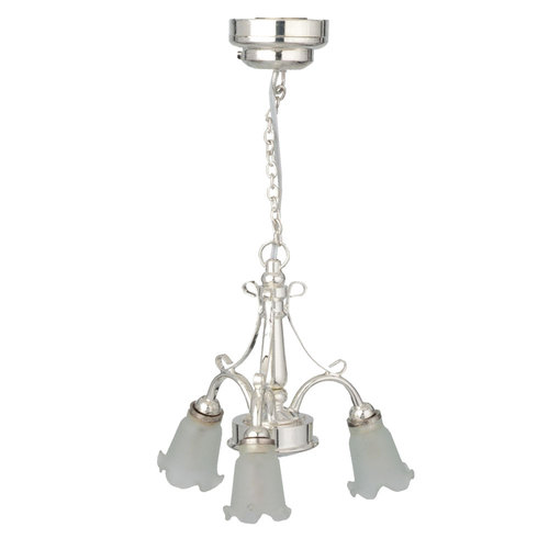 LED 3-Arm Silver Frosted Down Tulip Shade Chandelier