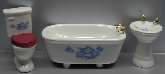Blue Floral Decal Bath Set - 3pc
