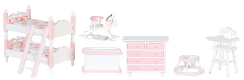 Pink & White Girls Bunk Bed  Bedroom Set - 7pc
