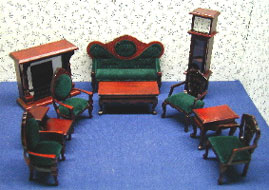 (image for) Mahogany Living Room Set w/ Green Fabric - 10pc
