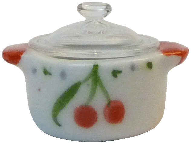 Cherry Design Ceramic Casserole Dish w/ Glass Lid