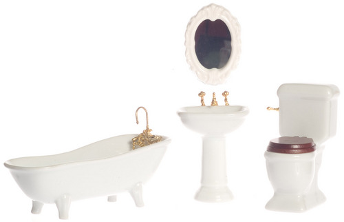 Dollhouse Miniature Bathroom Porcelain 4 Pc Set in White ~ T5226 