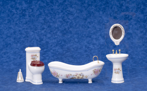 Porcelain Bath Set w/ Flowers - 5pc