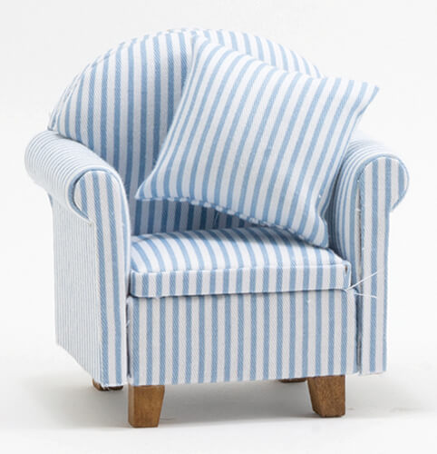 Blue & White Striped Chair w/ Pillow