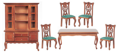 (image for) Walnut Dining Room Set - Green - 6pc
