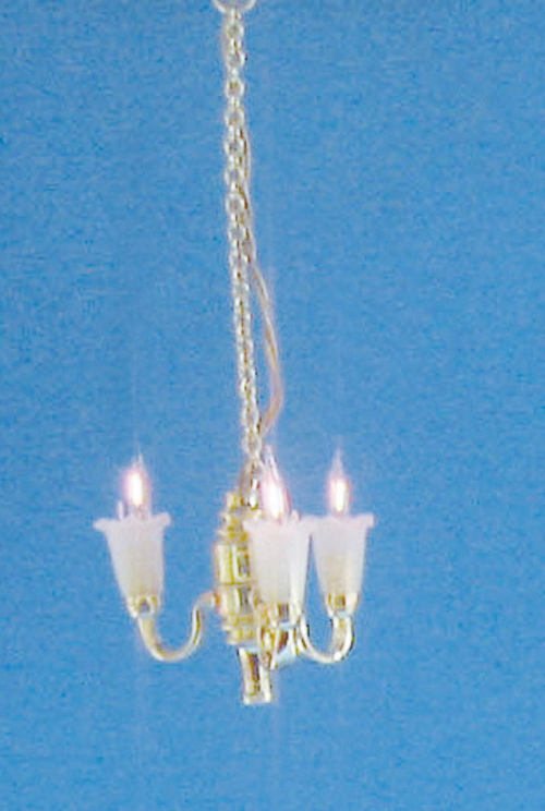 1/2in Scale 3 Up-Arm Frosted Tulip Shade Chandelier 12v
