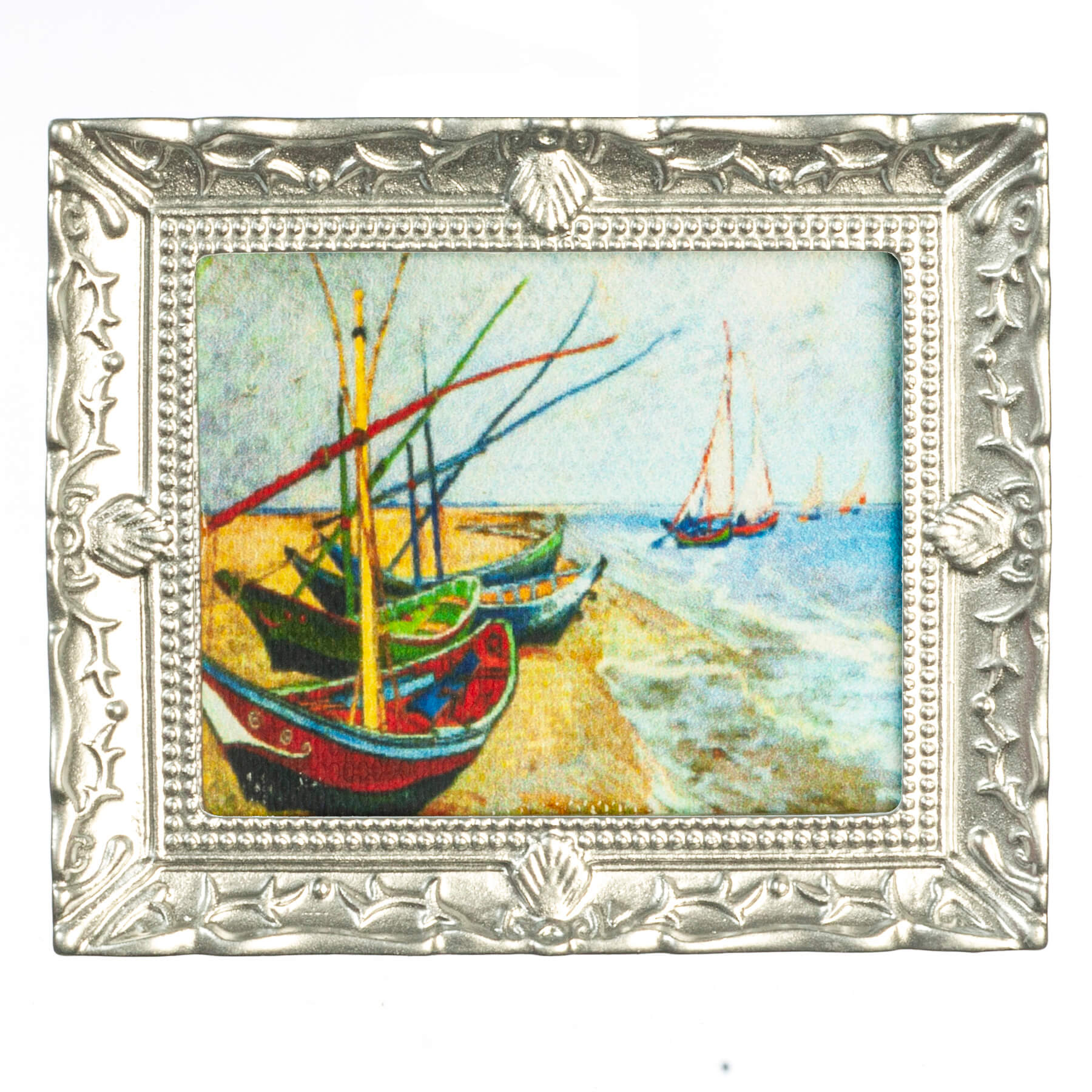 Boats at St Maries by Vincent Van Gogh Framed - Silver