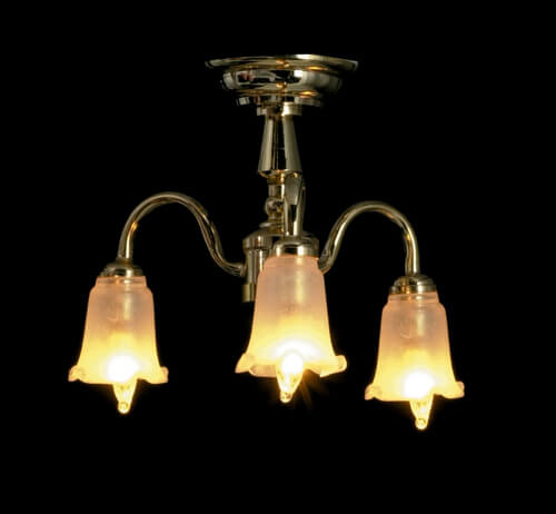 3 Arm Frosted Tulip Chandelier 12v