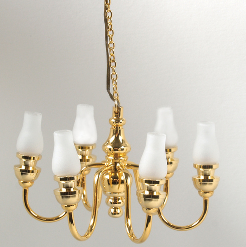 6 Arm Chandelier w/ Tall Frosted Globes 12v